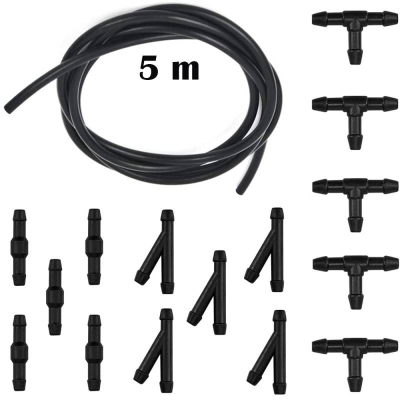 Scheibenwaschanlage Schlauch, CTRICALVER 5M Wischwasserschlauch Reparaturset, Automotive Schlauch Gummi Wischwasserschlauch, mit 15 Stücke Schlauchverbinder (schwarz) von CTRICALVER