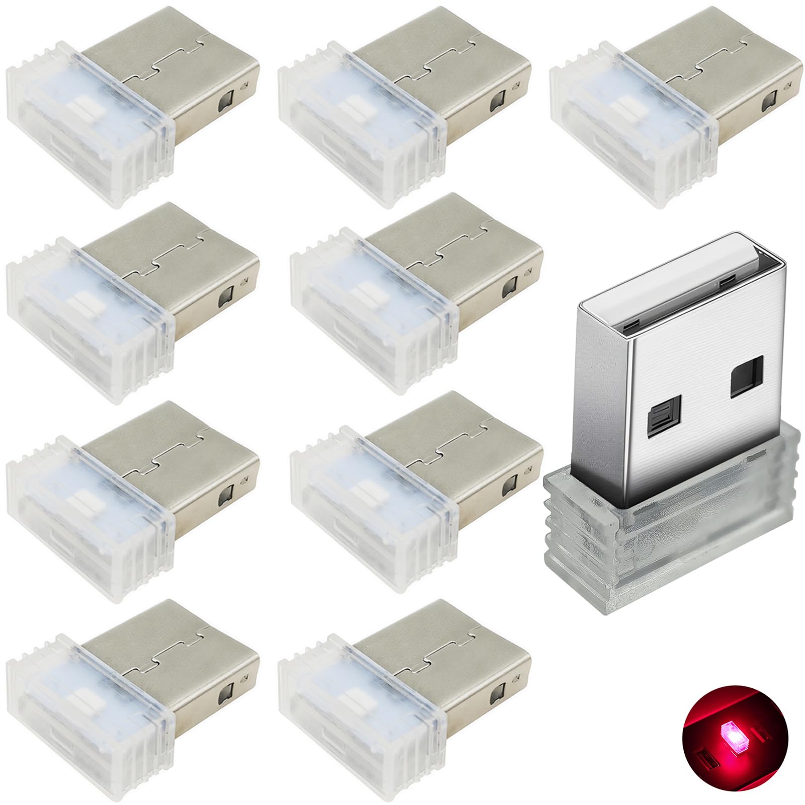 USB-Innenbeleuchtung, LED Atmosphäre Licht(Rot), Auto Innenraum Umgebungsatmosphäre Lichter, Plug-and-Play 5V USB Auto Atmosphäre Licht (10 Stück) von CTRICALVER