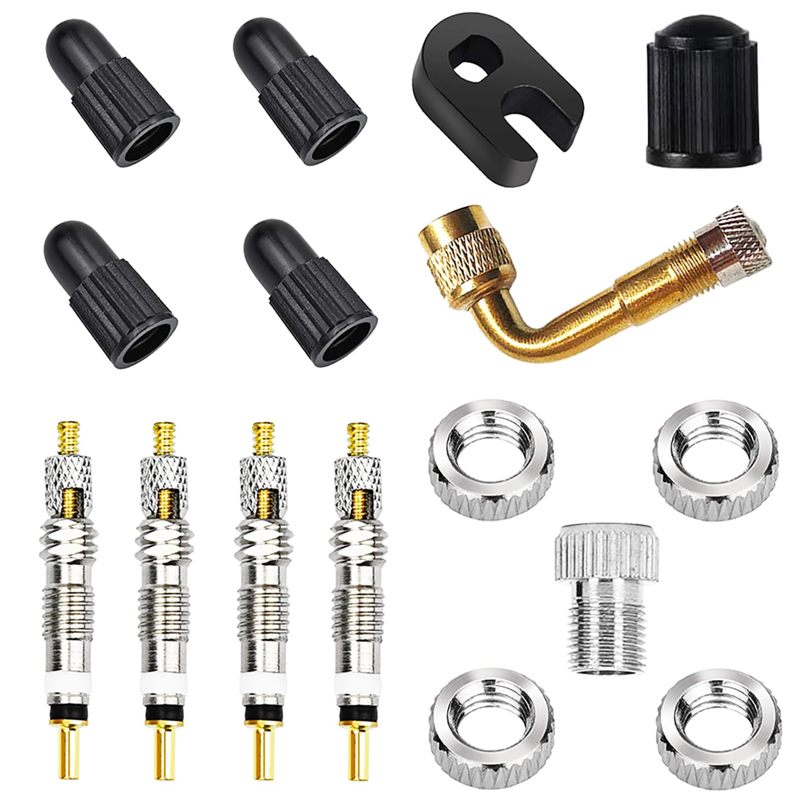 Ventil Ersatz Set, CTRICALVER Ventileinsatz Entferner Tool Kit FahrradVentil Einsätze Adapter Autoventil Luft Pumpe Kompressor Aufsatz, Französische Presta Ventil Rennrad-Ventile(16pcs) von CTRICALVER