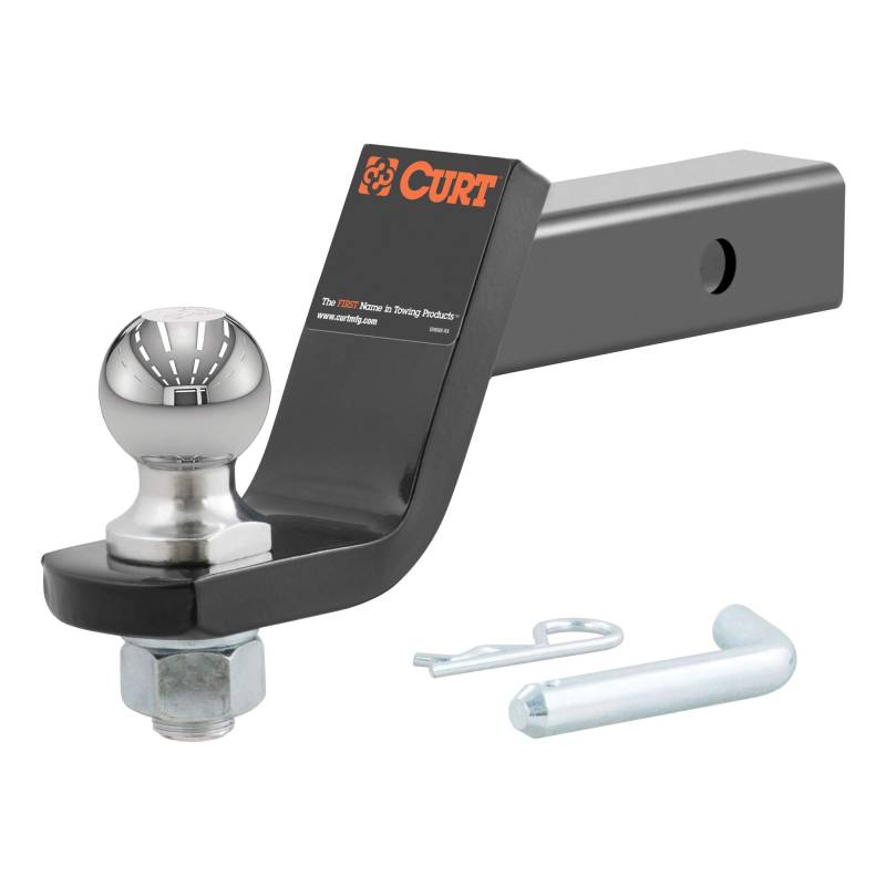 CURT 45056 Anhängerkupplungs-Halterung mit 5,1-cm-Kugel und Sicherungsstift, passend für 5,1-cm-Aufnahmen, 3,402 kg Zuglast, 10 cm Absenkung, schwarz glänzend pulverbeschichtet von CURT