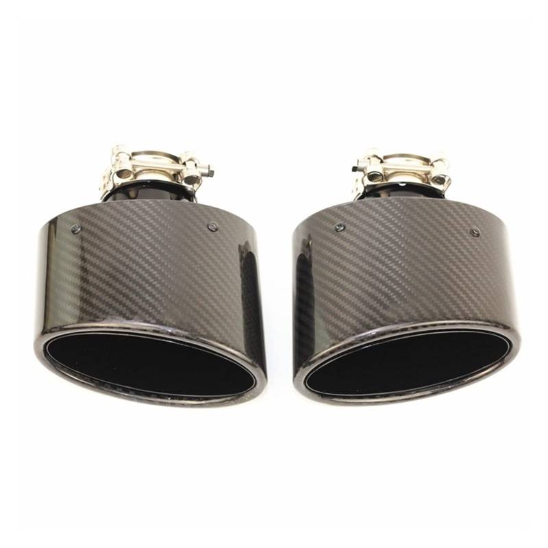 2 STÜCKE Oval Schräg Kohlefaser Auspuffblenden Endrohr Schalldämpfer Spitze Schwarz Rohr Breite 150mm Düse Auto Styling Edelstahl Schalldämpfer (Size : 63mm Inlet) von CUTEAS