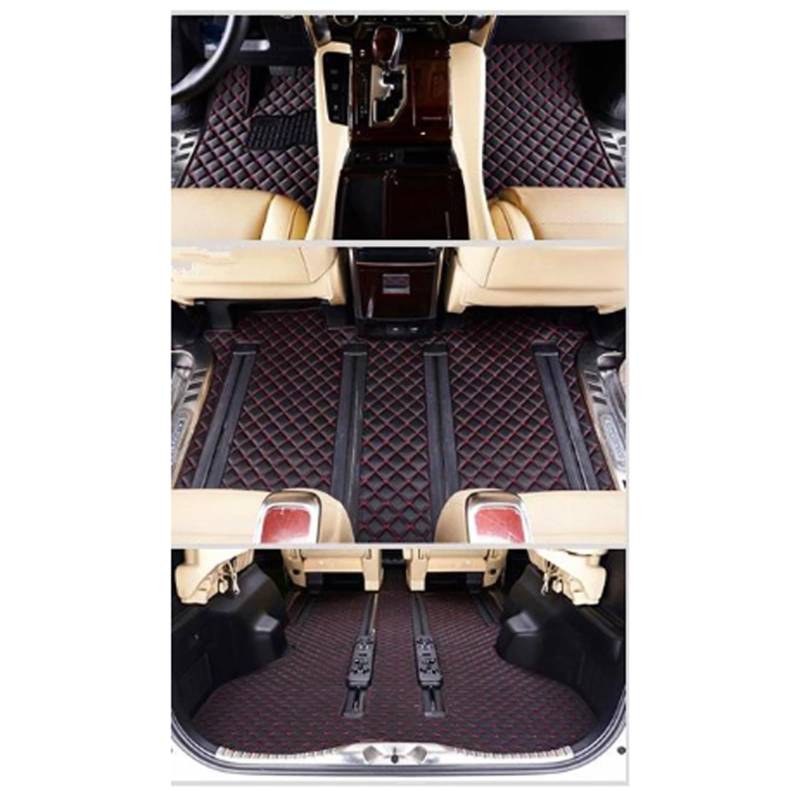 Kofferraummatte Auto Für Toyota Für Alphard 7 8 Sitze 2002-2014 2015 2016 2017 2018 2019 2020 2021 wasserdichte Komplette Set Auto Fußmatten Und Kofferraum Matte Kofferraum Schutzmatte(Black with re von CUTEAS