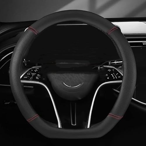Lenkradbezug aus Leder für Ford Transit Custom 2012-2024, Lenkrädern rutschfest atmungsaktiv Autozubehör Innenraum Mode Anti-Rutsch-Leder,Bla-ck-Red-Type D von CWMAD