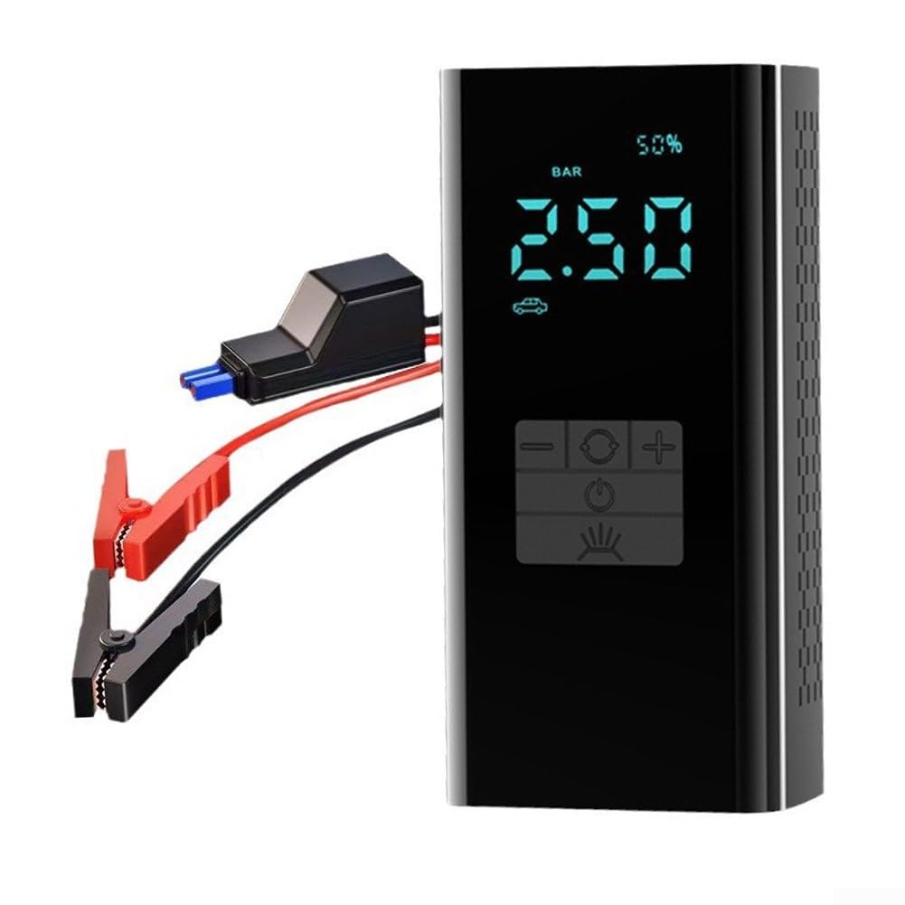 CWOQOCW Batterie-Starthilfe-Set, tragbar, Auto-Starthilfe, Powerbank, mit digitalem Luftkompressor, Reifenfüller, LED-Licht für Fahrzeug (A) von CWOQOCW