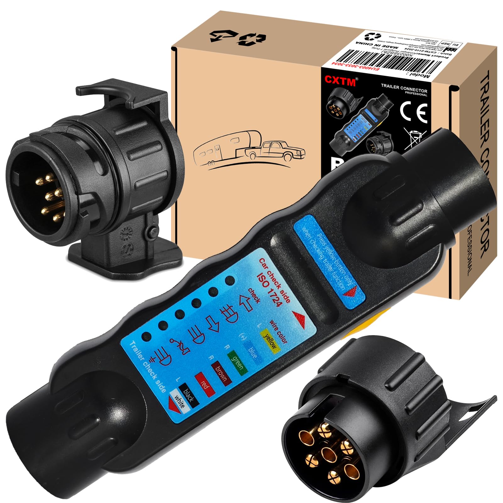 CXTM Anhänger Prüfgerät 7 Polig, Anhänger Steckdose Stecker Prüfgerät 7 Polig Beleuchtung Diagnose Gerät, Anhänger Diagnose Werkzeug 12V mit 13 Polig auf 7 Polig Adapter CXTM Anhänger Prüfgerät 7 Polig, Anhänger Steckdose Stecker Prüfgerät 7 Polig Beleuchtung Diagnose Gerät, Anhänger Diagnose Werkzeug 12V mit 13 Polig auf 7 Polig Adapter von CXTM