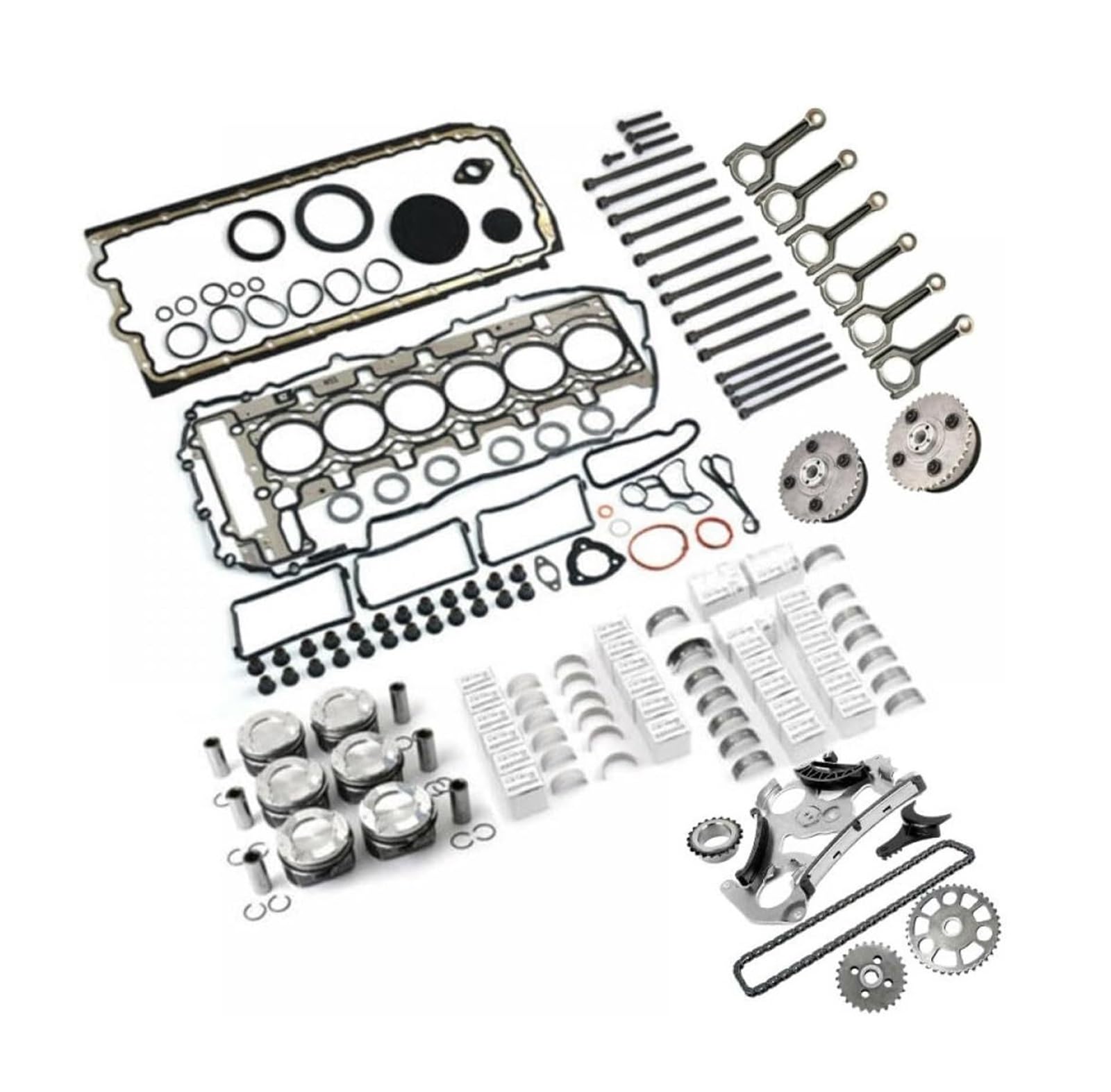 CXXSW [Replacement] Motorüberholungssatz, Kurbelwellen-Pleuelstangen-Steuersatz, for N55B30, N55B30A 3.0L L6, for M135i 235i F10 F20 F21 F23 F30 F32, F80 Modelle - 6-teilige Kolbenringe von CXXSW