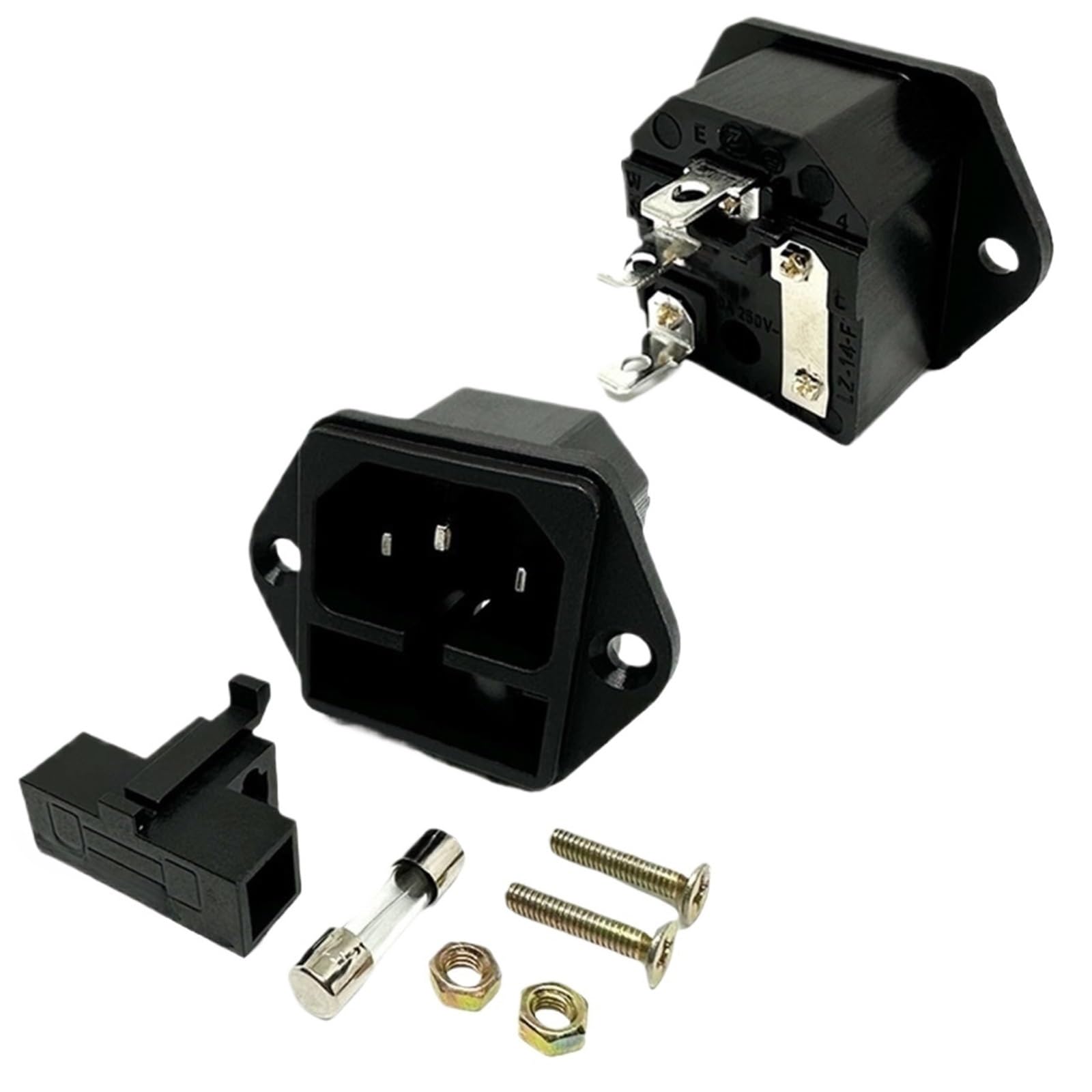 CXXSW [Replacement] Steckverbinder for Plattenmontage, 1 Stück, 3-polig, IEC320 C14, 250 V AC, elektrisches Eingangsmodul, Netzsteckdose, mit 10 A 5 x 20 mm Sicherung, Gerätesicherung-LZ-14-F1-3P von CXXSW