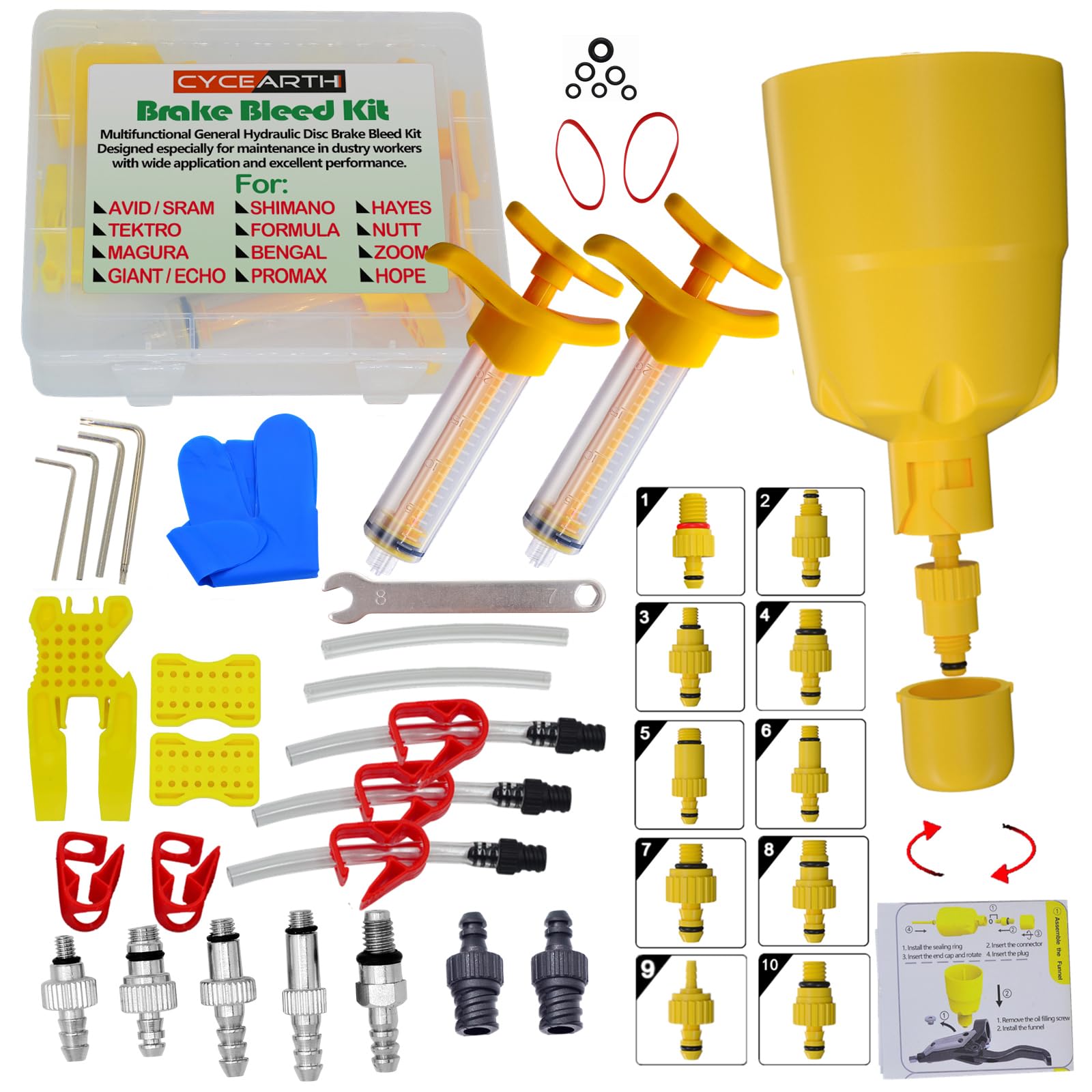 CYCEARTH Hydraulische Scheibenbremsen-Ölentlüftungsset für alle Bremsen Shimano, SRAM, AVID, Tektro, Magura, Hayes, Reparaturwerkzeug für Fahrradbremsen (verbessert) von CYCEARTH