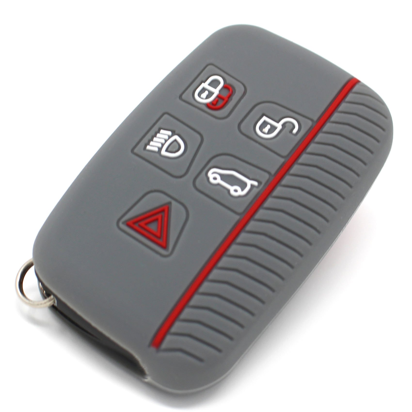 Schlüssel Hülle LA für 5 Tasten Auto Schlüssel Silikon Cover -Finest Folia (Aschgrau Rot) von CYK www. CoverYourKey .de