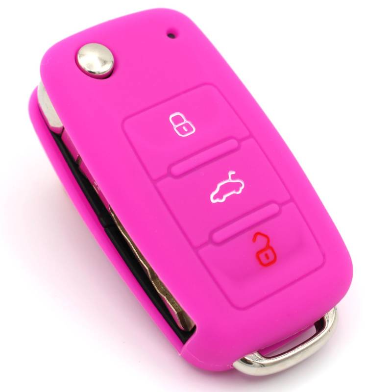 Schlüssel Hülle VA für 3 Tasten Auto Schlüssel Silikon Cover von Finest-Folia (Neon Pink) von CYK www. CoverYourKey .de