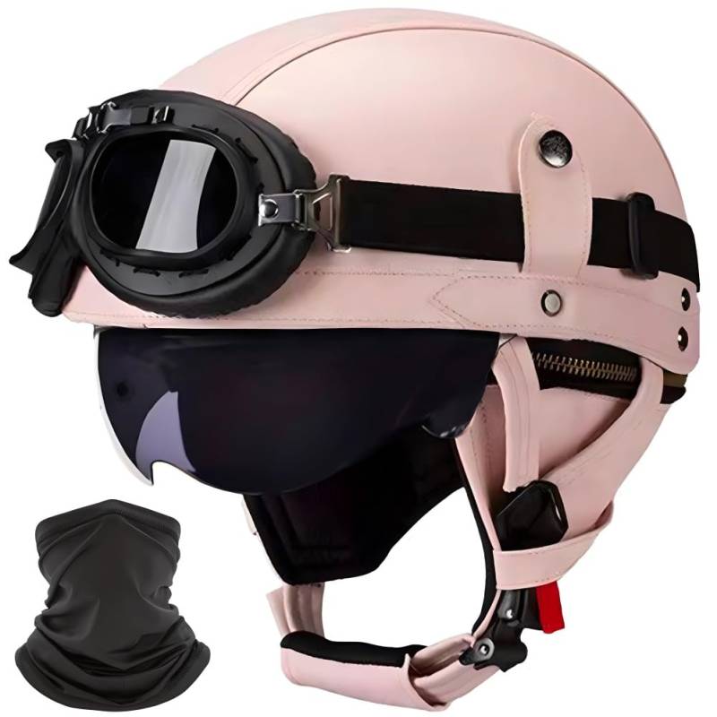 CZSBXBHD Deutsche Leder Motorrad Halbhelme, Halbschalenhelm mit ECE, Jethelm Retro, Scooter-Helm, Chopper Helm, Fahrradhelm, mit Sonnenblende und Schnellverschlussschnallen Offenem Helm,D,S 55~56CM von CZSBXBHD