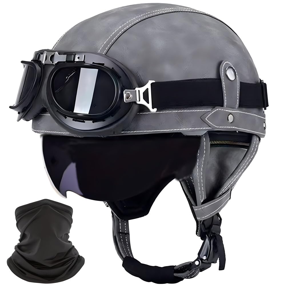 CZSBXBHD Deutsche Leder Motorrad Halbhelme, Halbschalenhelm mit ECE, Jethelm Retro, Scooter-Helm, Chopper Helm, Fahrradhelm, mit Sonnenblende und Schnellverschlussschnallen Offenem Helm,F,M 57~58CM CZSBXBHD Deutsche Leder Motorrad Halbhelme, Halbschalenhelm mit ECE, Jethelm Retro, Scooter-Helm, Chopper Helm, Fahrradhelm, mit Sonnenblende und Schnellverschlussschnallen Offenem Helm,F,M 57~58CM von CZSBXBHD