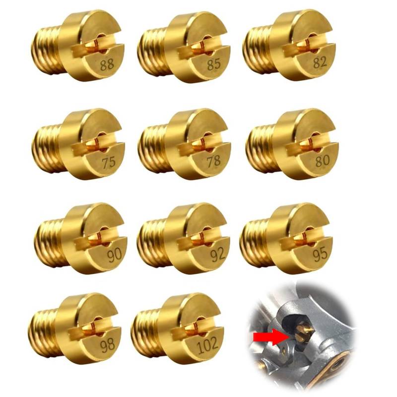 12 Stück Vergaser Düse 5 mm Hauptdüsenset Satz Vergaser Hauptdüsen Düsen-Set Hauptdüsenset M5 Düsen Feinabstimmung Bing Vergaser Vergaserdüsen Satz für Roller Motorrad, 75-102 von CZlinOduMMX