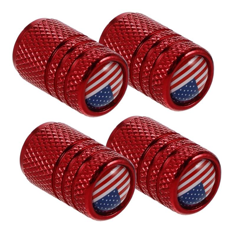 Cabilock 4 Stück Ventilkernkappe Ersatz-ventilkappe Für Reifen Reifenkappe Reifenluftkappe Reifendruckkappen Ventilschaftkappen Mit Amerikanischer Flagge Aluminiumlegierung Rot von Cabilock