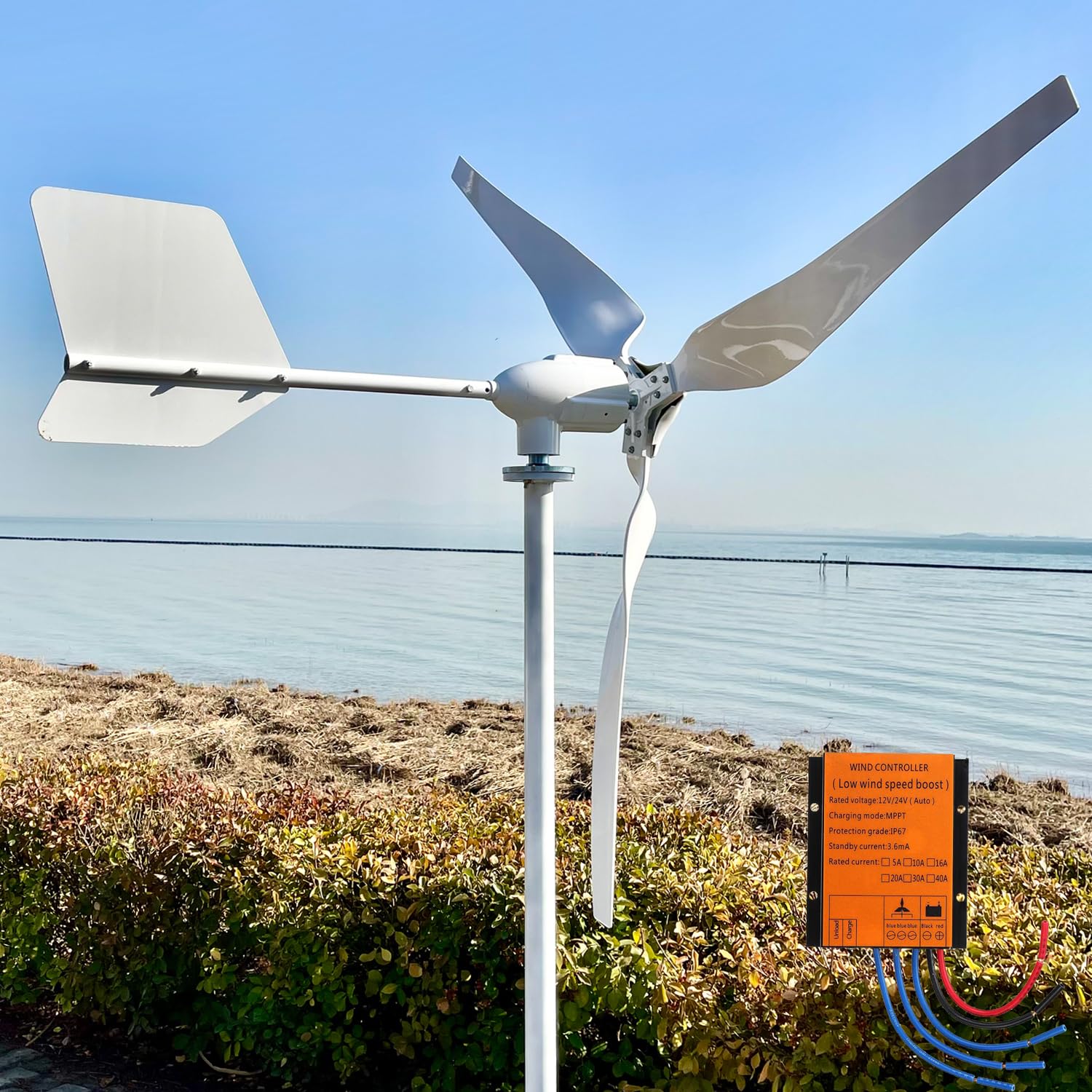 1000W Windkraftanlage 24V/48V, Horizontale Windturbine, 3-Blatt Windkraftanlage für Haus, Wohnmobil (Ohne Mast) (only Wind Trbine, 24) von Cadinor