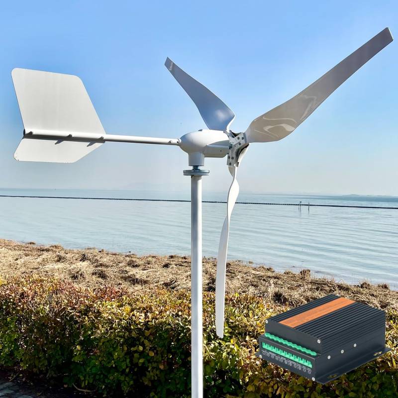 1000W Windkraftanlage 24V/48V – Windturbine mit off Grid Lnveter & MPPT Hybrid Controller, 3-Blatt Windkraftanlage für Haus, Wohnmobil (MPPT Hybrid Controller, 48V) von Cadinor