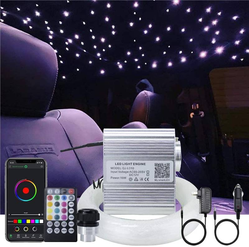 Callsky 10W Fiber Optic Lights Kit für Auto Home Use APP Twinkle Music Ceiling Sky Light, RGBW Light Engine + Glasfaserkabel 150pcs 0.03in/0.75mm 6.5ft/2m + 28key RF Fernbedienung von Callsky