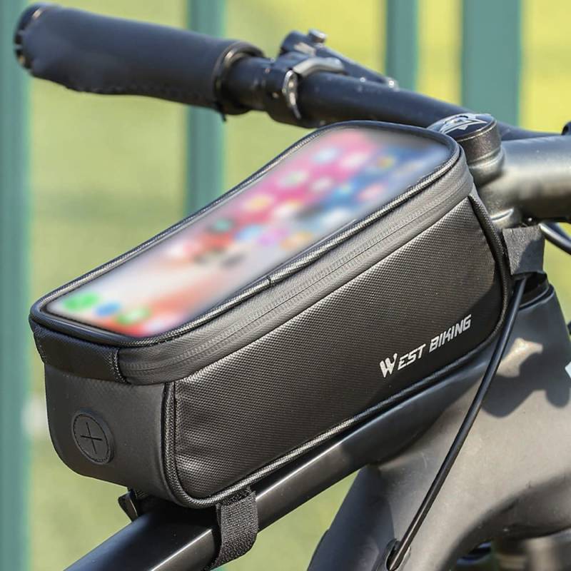 CalmGeek Fahrrad Rahmentasche, wasserdichte Fahrrad Lenkertasche 1L Fahrradrahmen Fahrradtasche für Montainbikes Rennrad Ebikes, Kompatibel mit Smartphone bis zu 7 Zoll (Schwarz) von CalmGeek