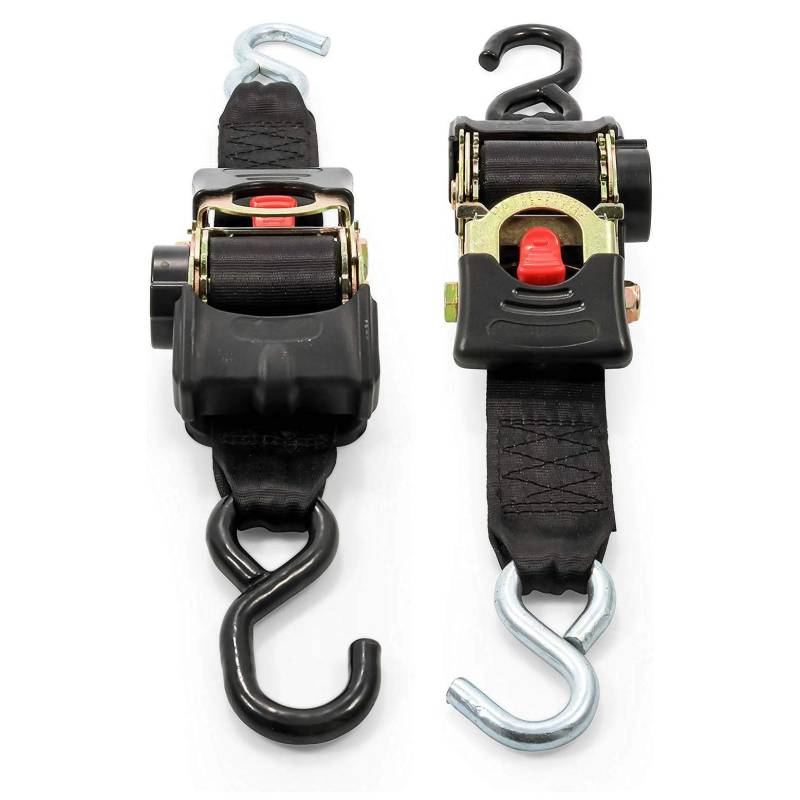 Camco Einziehbare Heckspanngurte | Bruchfestigkeit von 1,5 kg und sichere Arbeitslast von 0,5 kg | 2er-Pack, strapazierfähiges Polyester-Gurtband (50031) von Camco