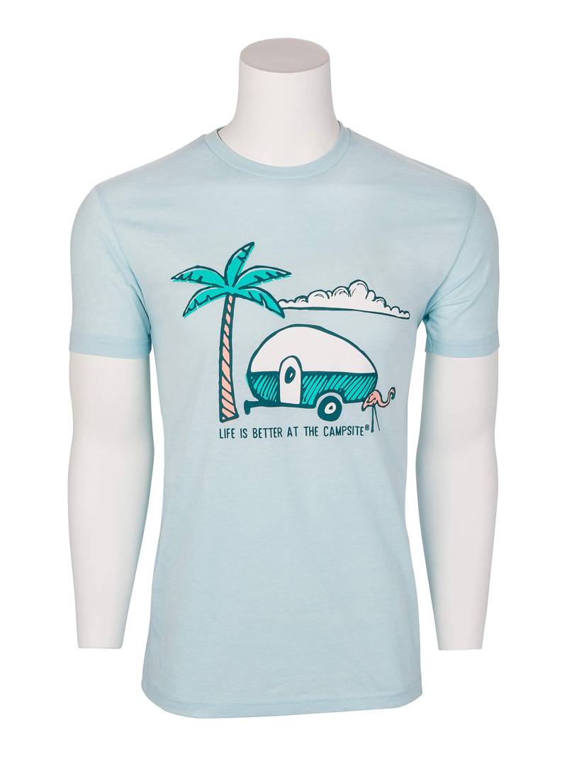 Camco Life is Better at The Campsite T-Shirt mit Rundhalsausschnitt, kurzärmelig, Größe L, Eisblau (53337) von Camco