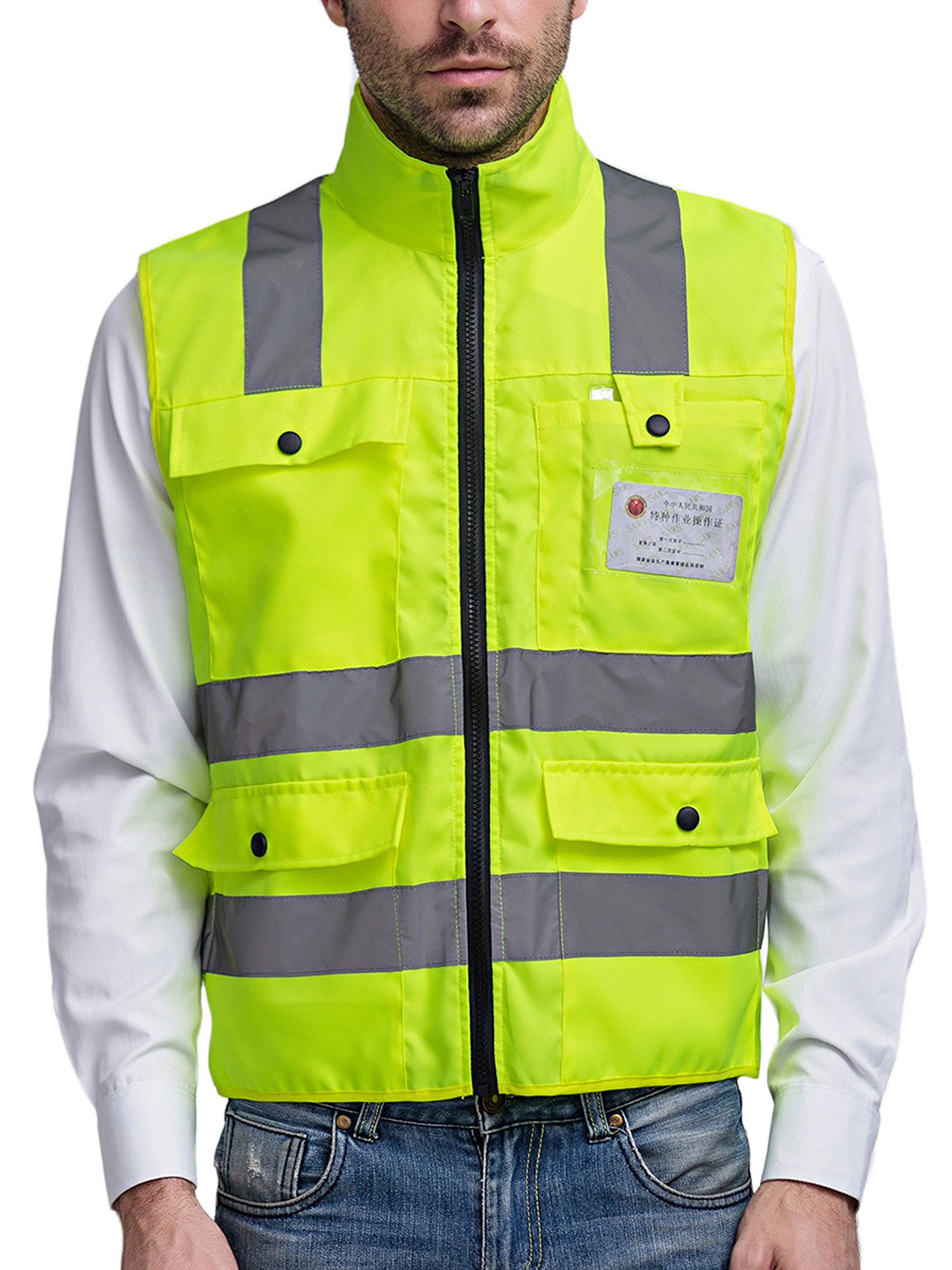 Camilife Herren Stehkragen Warnwesten Reflektierende Westen Sicherheitsweste Hohe Sichtbarkeit Multi-Tasche Mehrfunktional - Fluoreszenz Grün Größe L Camilife Herren Stehkragen Warnwesten Reflektierende Westen Sicherheitsweste Hohe Sichtbarkeit Multi-Tasche Mehrfunktional - Fluoreszenz Grün Größe L von Camilife