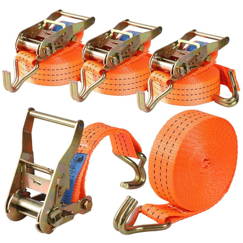 Camiraft 4 Stück 2000kg 6m Spanngurte mit Ratsche und Haken 2 teilig Ratschengurte 38mm 2000 daN 2t Zurrgurte wetterfest & robust von Camiraft