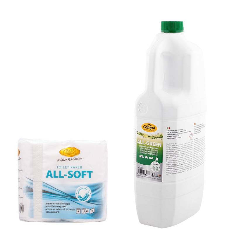 Camp4 All Green Öko Toilettenflüssigkeit 2 Ltr, Abwassertank + Camp4 All Soft von Camp4