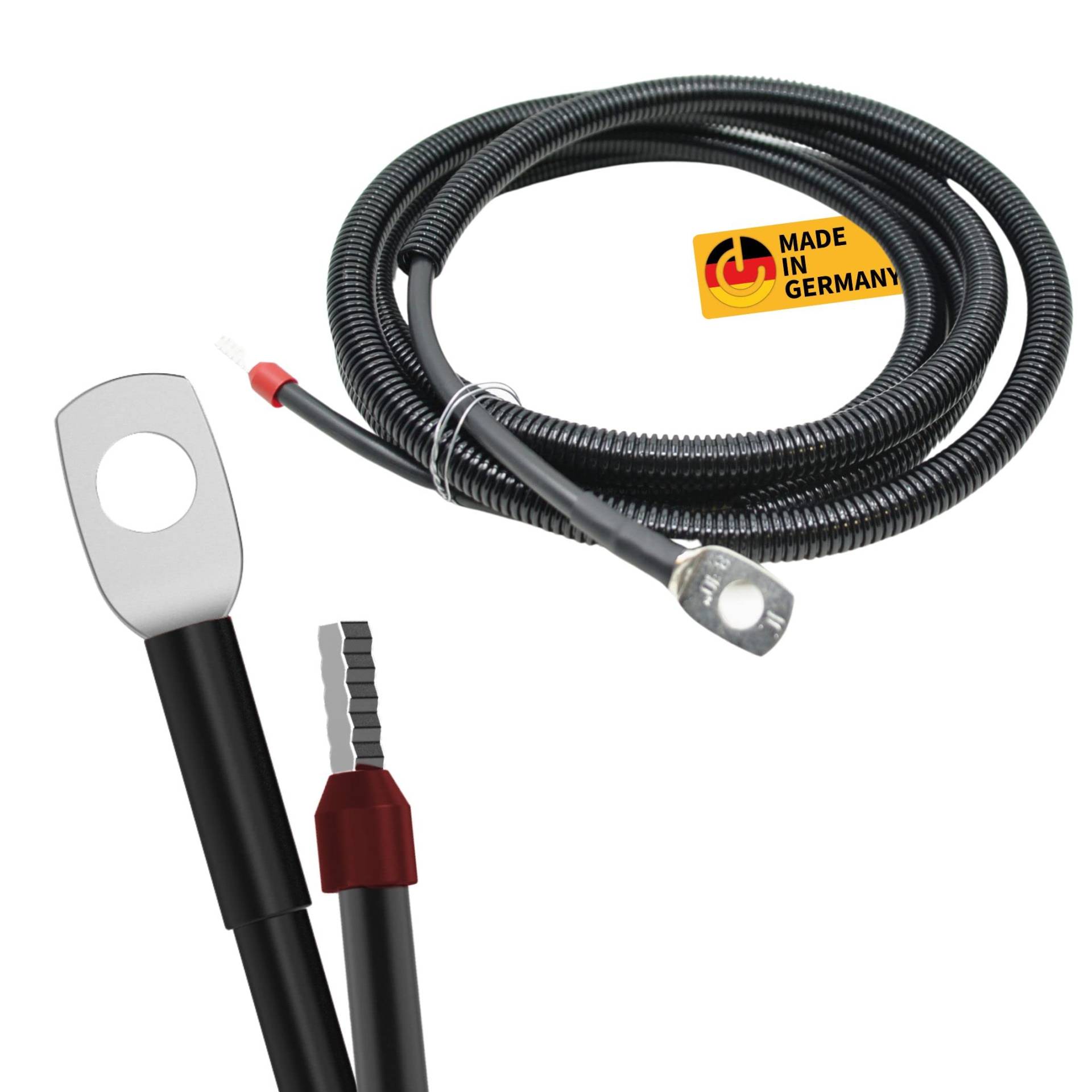 CAMPERPOWER | 2m Anschlusskabel für Batterie | bis 50A Stromstärke l Verbindet Batterie und Karosserie | M8 Batterieanschlussöse und Aderendhülse l 16mm² | mit Wellrohr | MADE IN GERMANY CAMPERPOWER | 2m Anschlusskabel für Batterie | bis 50A Stromstärke l Verbindet Batterie und Karosserie | M8 Batterieanschlussöse und Aderendhülse l 16mm² | mit Wellrohr | MADE IN GERMANY von CamperPower