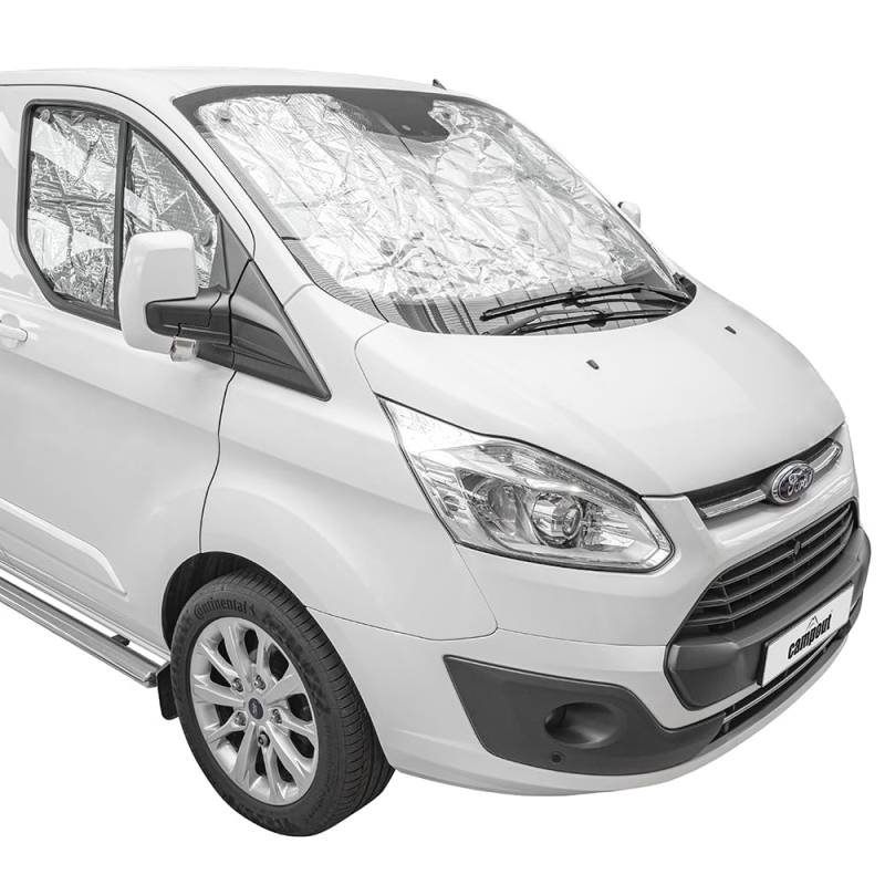 Campout Thermomatten Set für Ford Transit Custom ab 2013 - sichtschutzfolie fenster - Isolierende Fensterfolie - Fensterisolierfolie - Für Front- und Seitenfenster - Inkl. Befestigungssaugnäpfe – 3 St von Campout