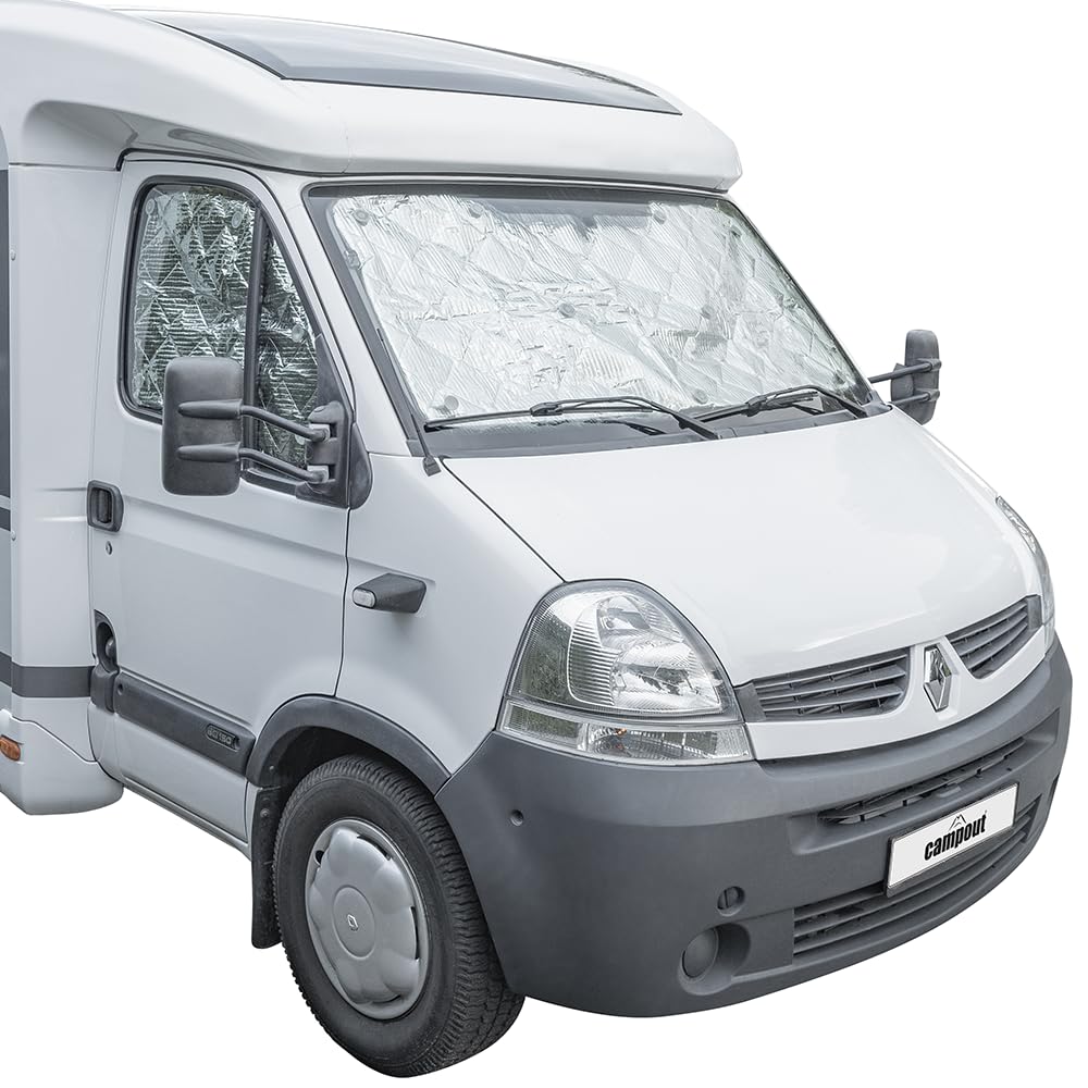 Campout Thermomatten Set für Renault Master ab 1998-04-2010 - Fensterfolie - Isolierende Fensterfolie - Fensterisolierfolie - Für Front- und Seitenfenster - Inkl. Befestigungssaugnäpfe – 3 Stück Campout Thermomatten Set für Renault Master ab 1998-04-2010 - Fensterfolie - Isolierende Fensterfolie - Fensterisolierfolie - Für Front- und Seitenfenster - Inkl. Befestigungssaugnäpfe – 3 Stück von Campout