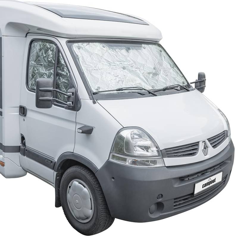 Campout Thermomatten Set für Renault Master ab 1998-04-2010 - Fensterfolie - Isolierende Fensterfolie - Fensterisolierfolie - Für Front- und Seitenfenster - Inkl. Befestigungssaugnäpfe – 3 Stück von Campout