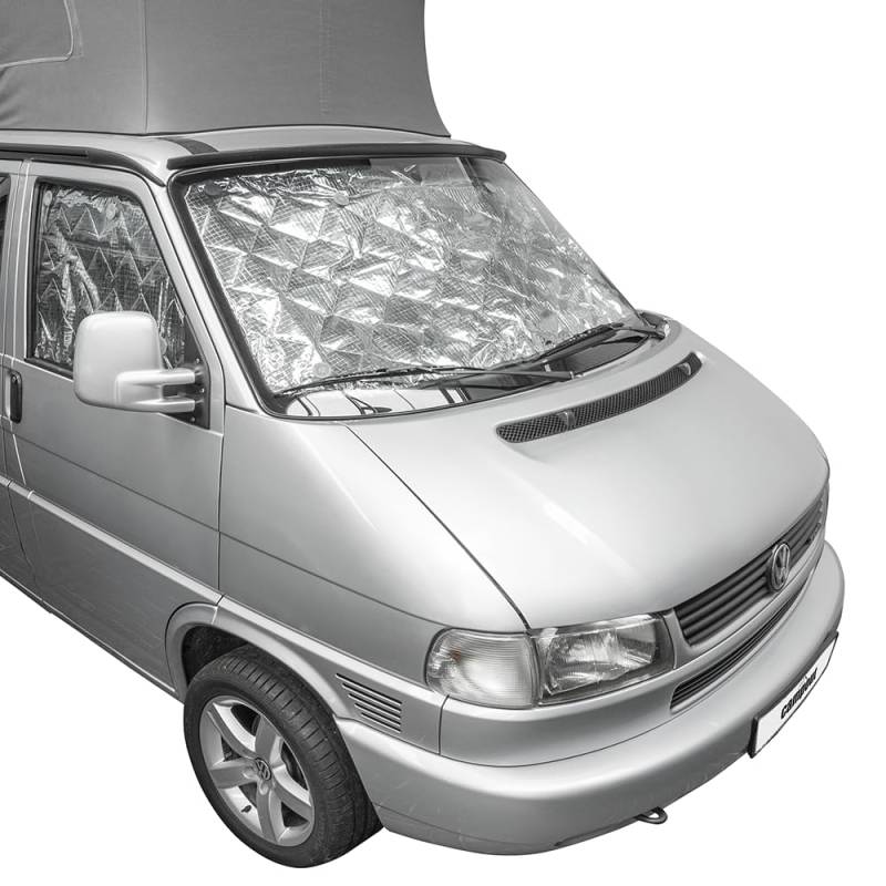Campout Thermomatten Set für Volkswagen T4 - sichtschutzfolie Fenster - Isolierende Fensterfolie - Fensterisolierfolie - Für Front- und Seitenfenster - Inkl. Befestigungssaugnäpfe – 3 Stück von Campout