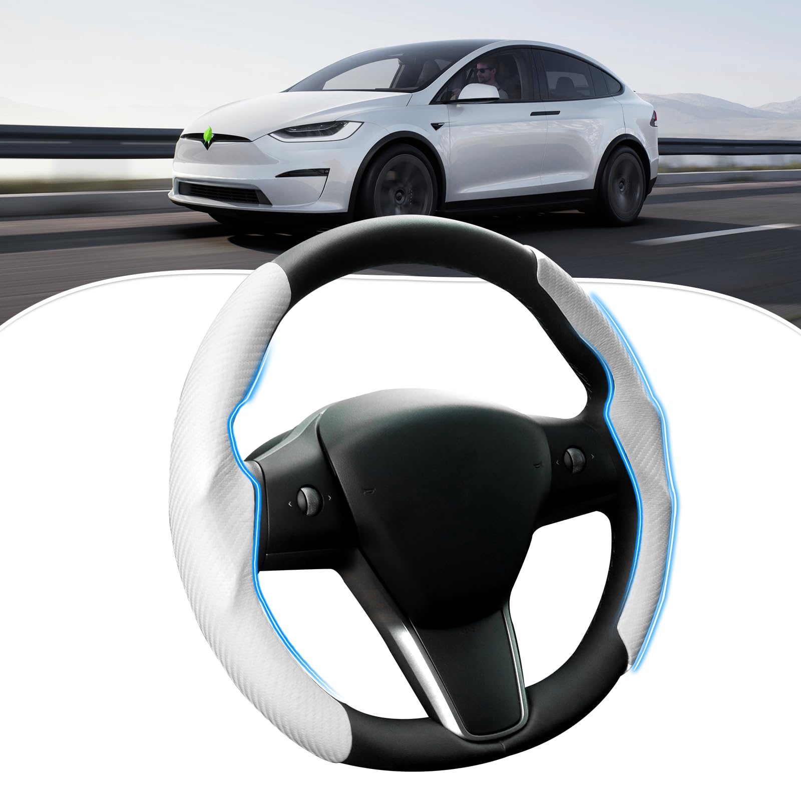 Canvcle Kompatibel mit Kohlefaser-Lenkradbezug Tesla Modell 3 2017–2023/Modell Y 2020–2023 Lenkradbezug Schutz weiß für Damen und Herren, rutschfest, 2 Stück Canvcle Kompatibel mit Kohlefaser-Lenkradbezug Tesla Modell 3 2017–2023/Modell Y 2020–2023 Lenkradbezug Schutz weiß für Damen und Herren, rutschfest, 2 Stück von Canvcle