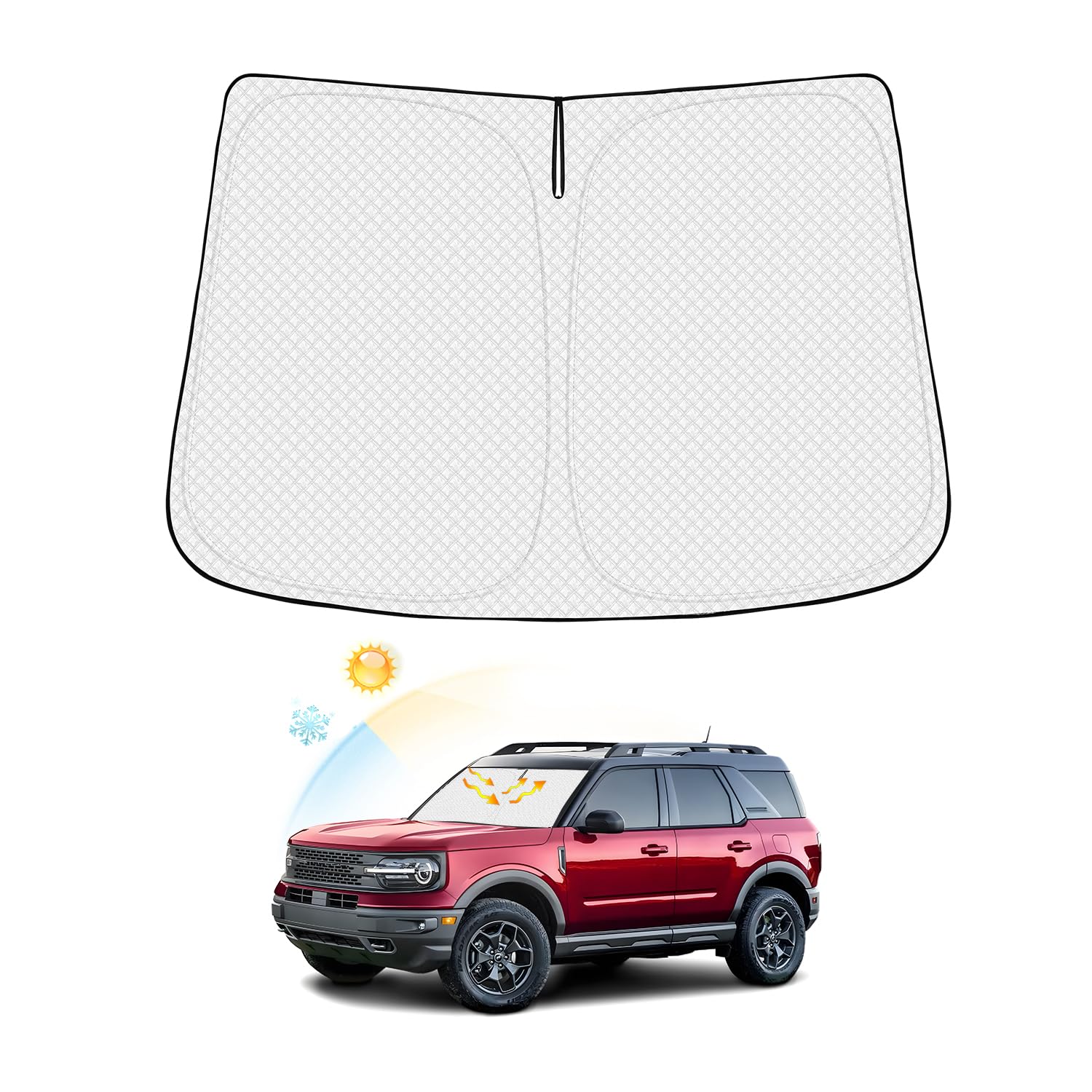 Canvcle Kompatibel mit Windschutzscheiben-Sonnenschutz, Ford Bronco Sport 2021–2023, dicke 4-lagige Sonnenblende, UV-Strahlen und Hitzeschutz, hält das Fahrzeug kühl mit Aufbewahrungstasche Canvcle Kompatibel mit Windschutzscheiben-Sonnenschutz, Ford Bronco Sport 2021–2023, dicke 4-lagige Sonnenblende, UV-Strahlen und Hitzeschutz, hält das Fahrzeug kühl mit Aufbewahrungstasche von Canvcle