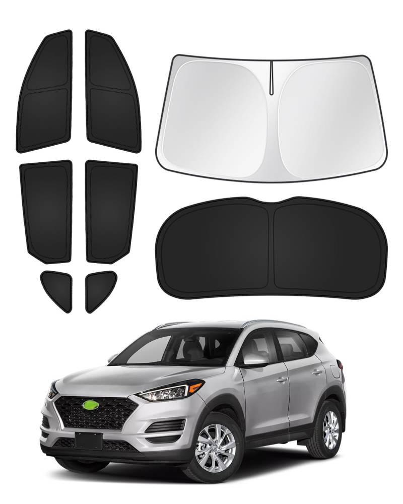 Canvcle Sonnenschutz für Hyundai Tucson 2016-2021, Zubehör, Windschutzscheibe, Seiten- und Heckscheibenabdeckung, Sonnenblende, Sichtschutz, Hitzeschutz, Schwarz, 8 Stück von Canvcle