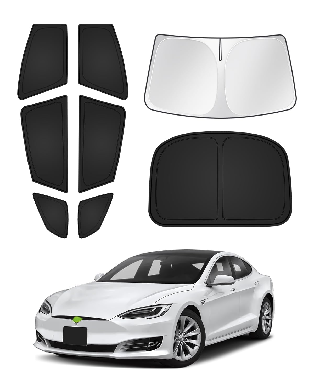 Canvcle Sonnenschutz für Tesla Model S 2012-2024 2025 (nicht für Model S Plaid/Long Range), Windschutzscheibe, Seiten- und Heckscheibenabdeckung, Sonnenblende, Sichtschutz, Hitzeschutz, Schwarz, 8 Stk von Canvcle