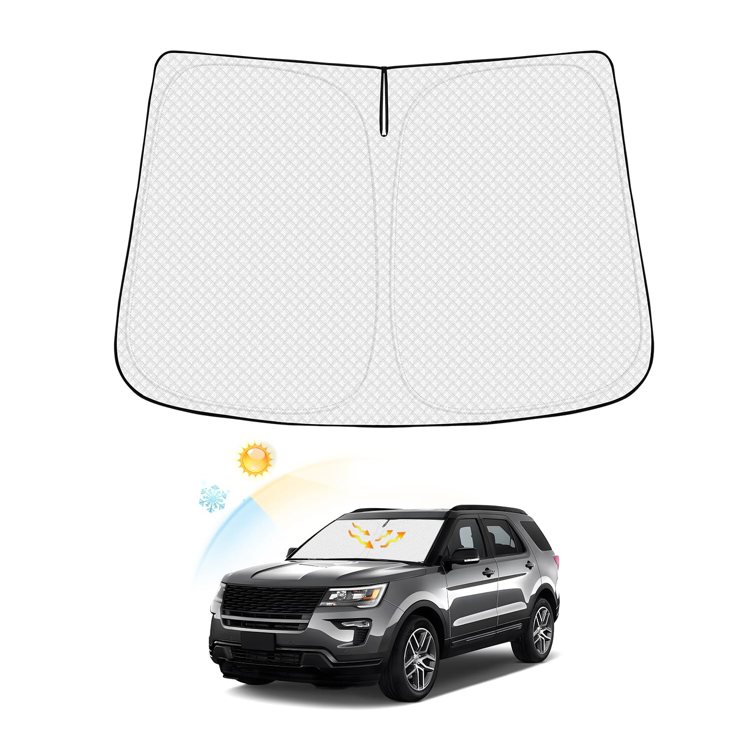Canvcle Windschutzscheiben-Sonnenschutz für Ford Explorer 2011–2019, Zubehör, dick, 6-lagig, faltbar, Frontscheibe, Sonnenblende, Schutz, blockiert UV-Strahlen, hält das Fahrzeug kühl Canvcle Windschutzscheiben-Sonnenschutz für Ford Explorer 2011–2019, Zubehör, dick, 6-lagig, faltbar, Frontscheibe, Sonnenblende, Schutz, blockiert UV-Strahlen, hält das Fahrzeug kühl von Canvcle