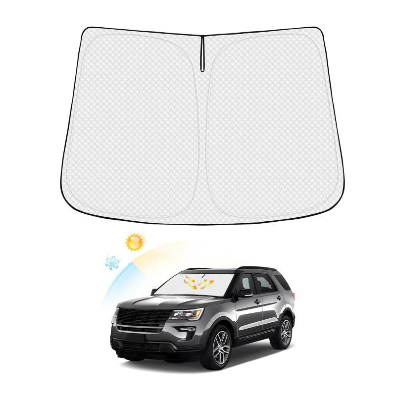 Canvcle Windschutzscheiben-Sonnenschutz für Ford Explorer 2011–2019, Zubehör, dick, 6-lagig, faltbar, Frontscheibe, Sonnenblende, Schutz, blockiert UV-Strahlen, hält das Fahrzeug kühl von Canvcle