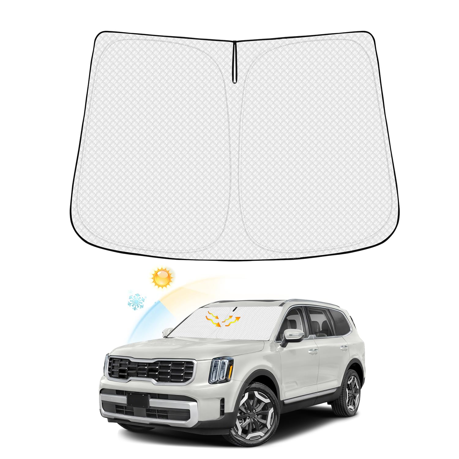 Canvcle Windschutzscheiben-Sonnenschutz für Kia Telluride 2020–2024, dick, 6-lagig, Frontscheibe, Sonnenblende, Schutz, faltbar, blockiert UV-Strahlen, hält das Fahrzeug kühl Canvcle Windschutzscheiben-Sonnenschutz für Kia Telluride 2020–2024, dick, 6-lagig, Frontscheibe, Sonnenblende, Schutz, faltbar, blockiert UV-Strahlen, hält das Fahrzeug kühl von Canvcle