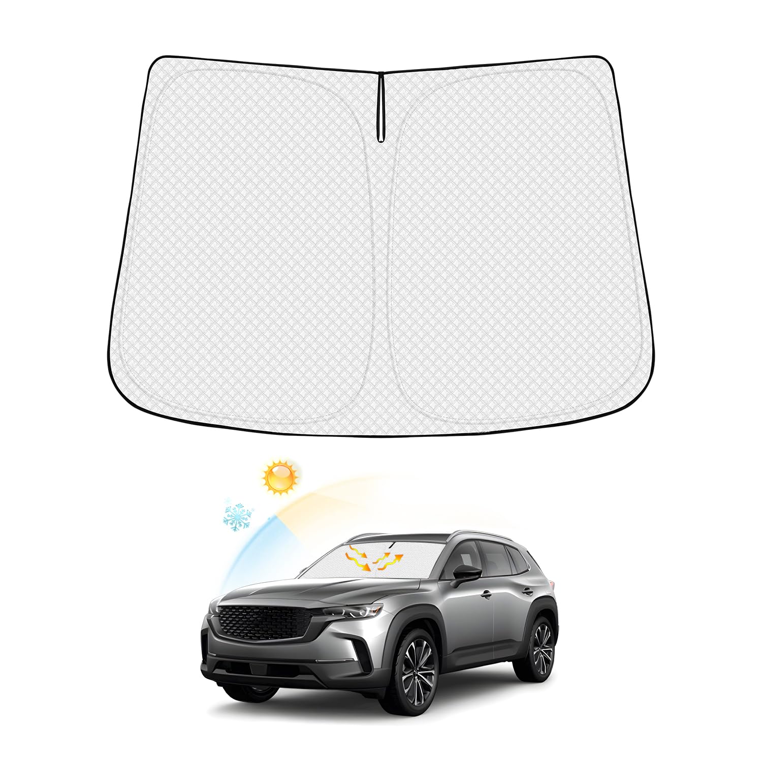 Canvcle Windschutzscheiben-Sonnenschutz für Mazda CX-50 2023–2024 CX50, Zubehör, dick, 6-lagig, Frontscheibe, Sonnenblende, Schutz, faltbar, blockiert UV-Strahlen, hält das Fahrzeug kühl, Silber Canvcle Windschutzscheiben-Sonnenschutz für Mazda CX-50 2023–2024 CX50, Zubehör, dick, 6-lagig, Frontscheibe, Sonnenblende, Schutz, faltbar, blockiert UV-Strahlen, hält das Fahrzeug kühl, Silber von Canvcle