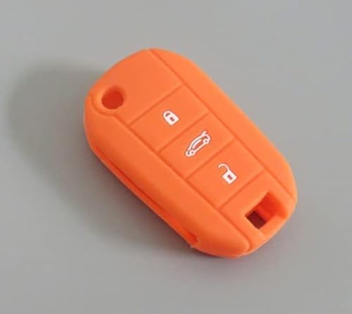 Schlüsselhülle kompatibel mit Citroen C2 C3 C4 Aircross C5 Cactus Peugeot 508 208 308 2008 3008 Silikon Gummi 3 Tasten Schlüsselanhänger Weiche Schutz Fernbedienung Auto (Orange ) von car passion