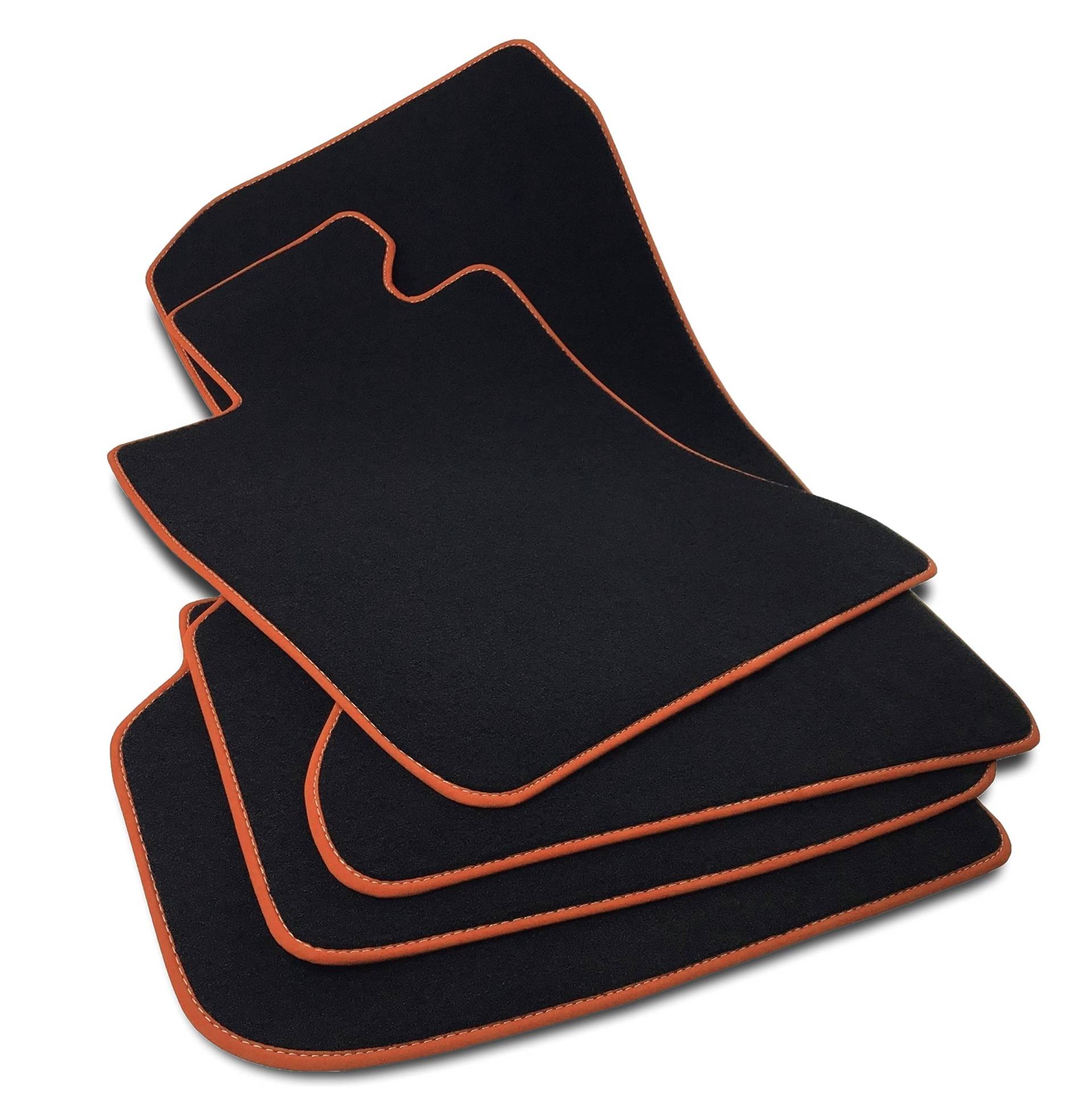 Carstyling Fußmatten für BMW 7er F01 F02 F03 F04 Premium Velours SCHWARZ Nubuk-Band Orange von Car Styling