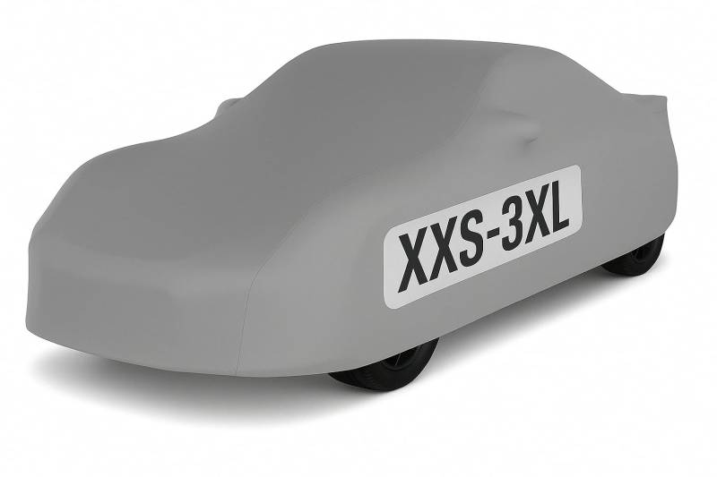 Car-e-Cover© Auto Abdeckplane – Indoor Autoplane Perfect Stretch – 180 g/m² elastisches Jersey – Atmungsaktiv – Konturgenau – Staubschutz – Für Garage & Halle - (Silbergrau, XXXL) von Car-e-Cover