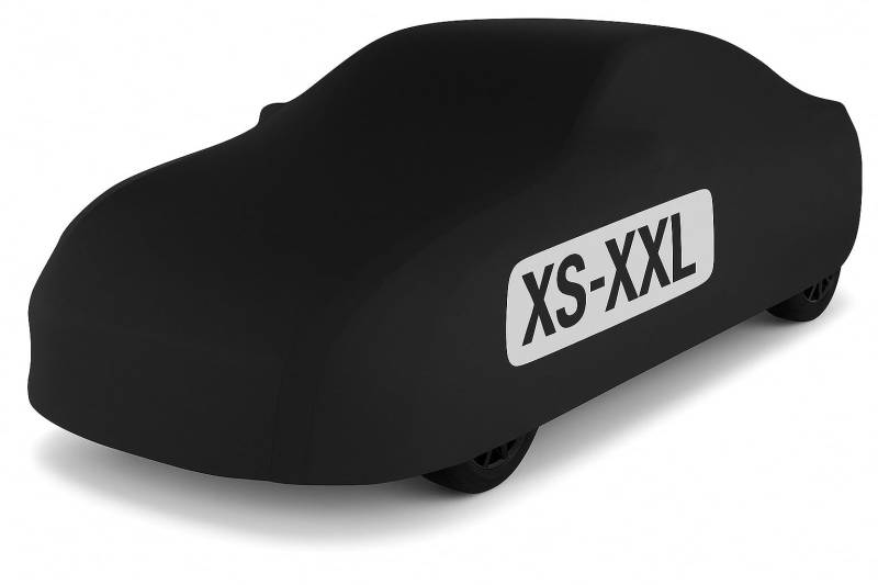 Car-e-Cover© Auto Abdeckplane – Indoor Autoplane Perfect Stretch – 180 g/m² elastisches Jersey – Atmungsaktiv – Konturgenau – Staubschutz – Für Garage & Halle - (Schwarz, M) von Car-e-Cover
