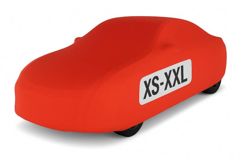 Car-e-Cover© Auto Abdeckplane – Indoor Autoplane Perfect Stretch – 180 g/m² elastisches Jersey – Atmungsaktiv – Konturgenau – Staubschutz – Für Garage & Halle - (Rot, XS) von Car-e-Cover
