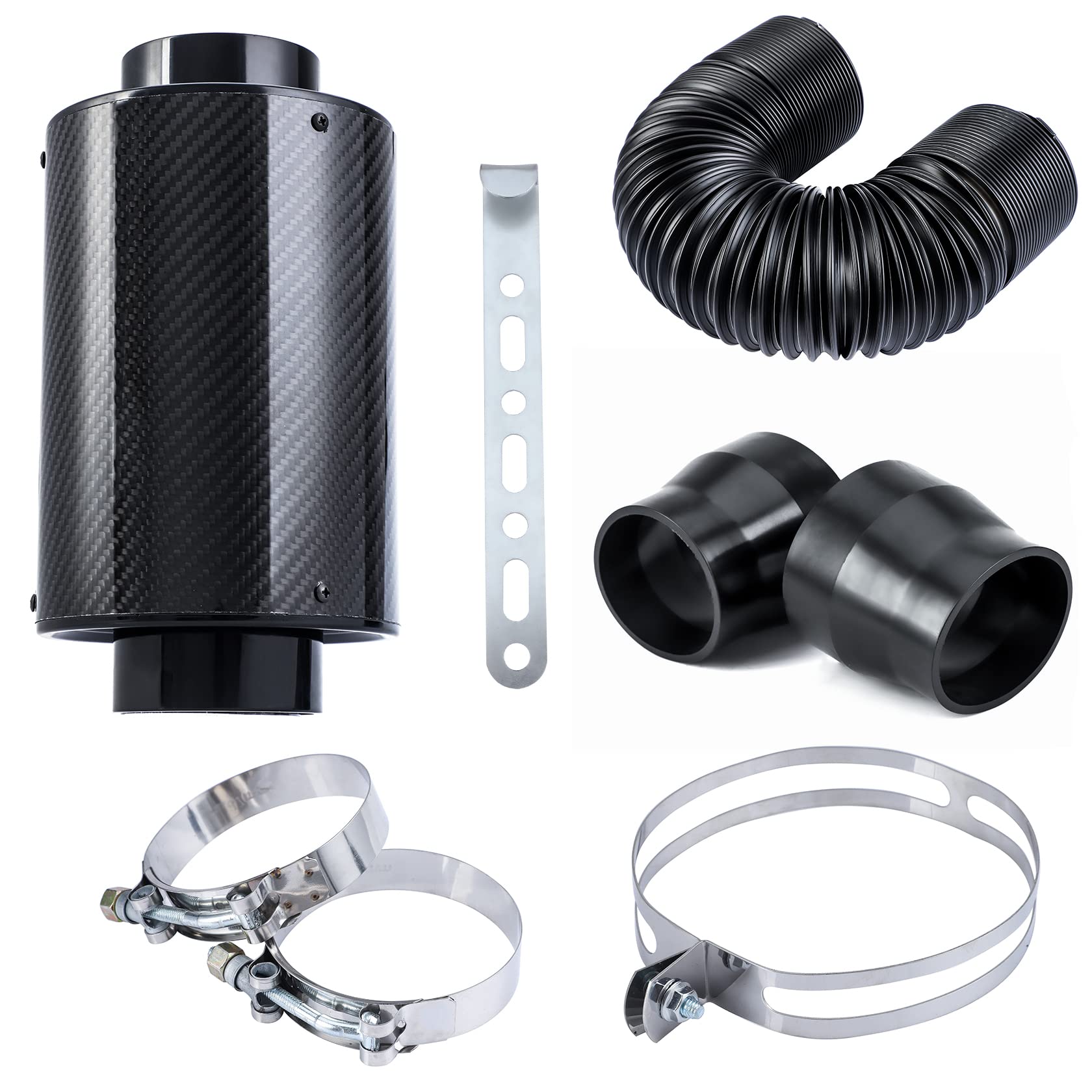 CarBole Universal Sportluftfilter 76mm,Kalten Lufteinlass Kit,Autoluftfilter,mit Gummi-Luftfilteradapter und Klemmen und Halterung,Luftansaugleitung 225mm von CarBole