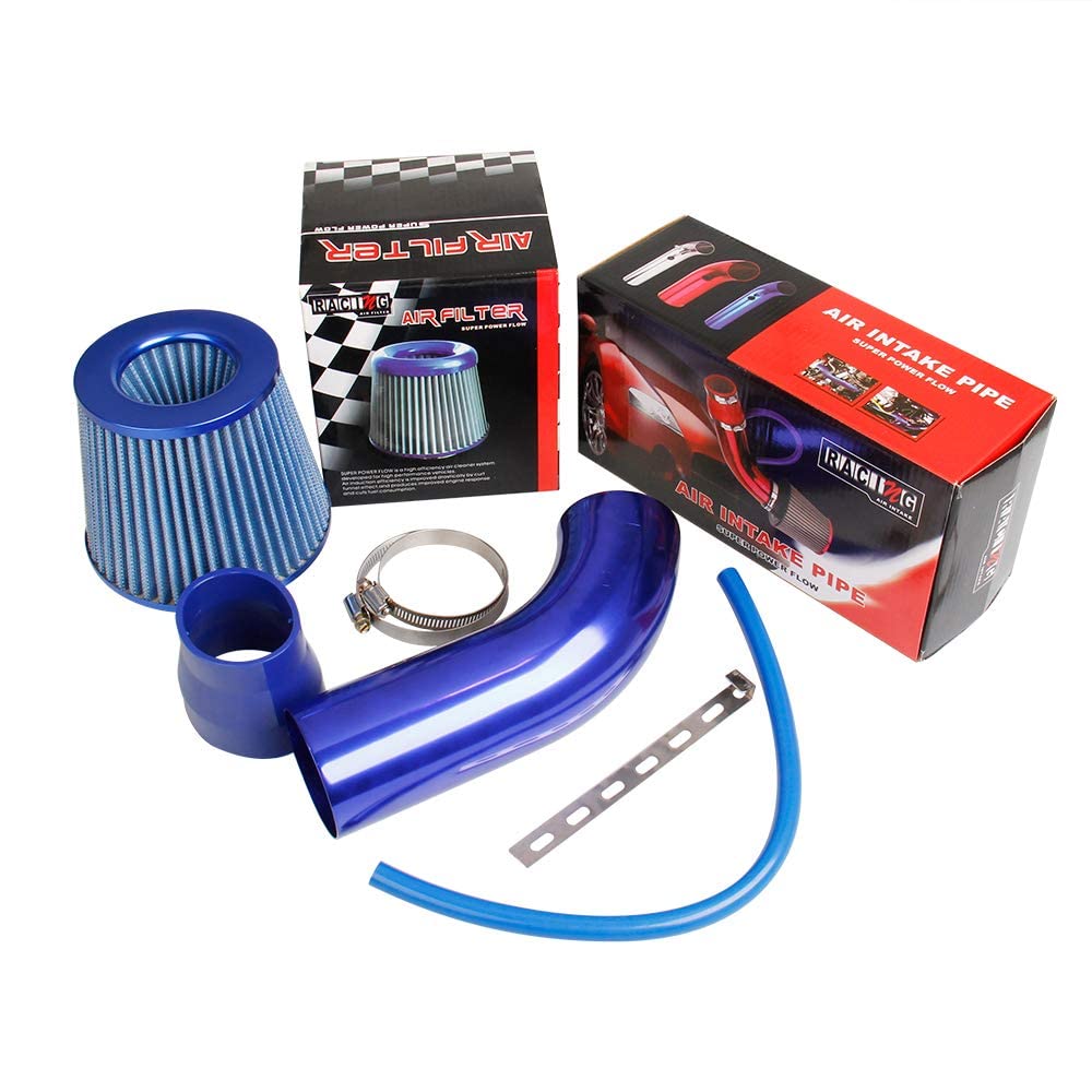 CarBole Universal Sportluftfilter Luftkühlung Auto KFZ Luftfilter Kit Luftfilterreiniger Lufteinlasssystem mit Schlauch Blau von CarBole