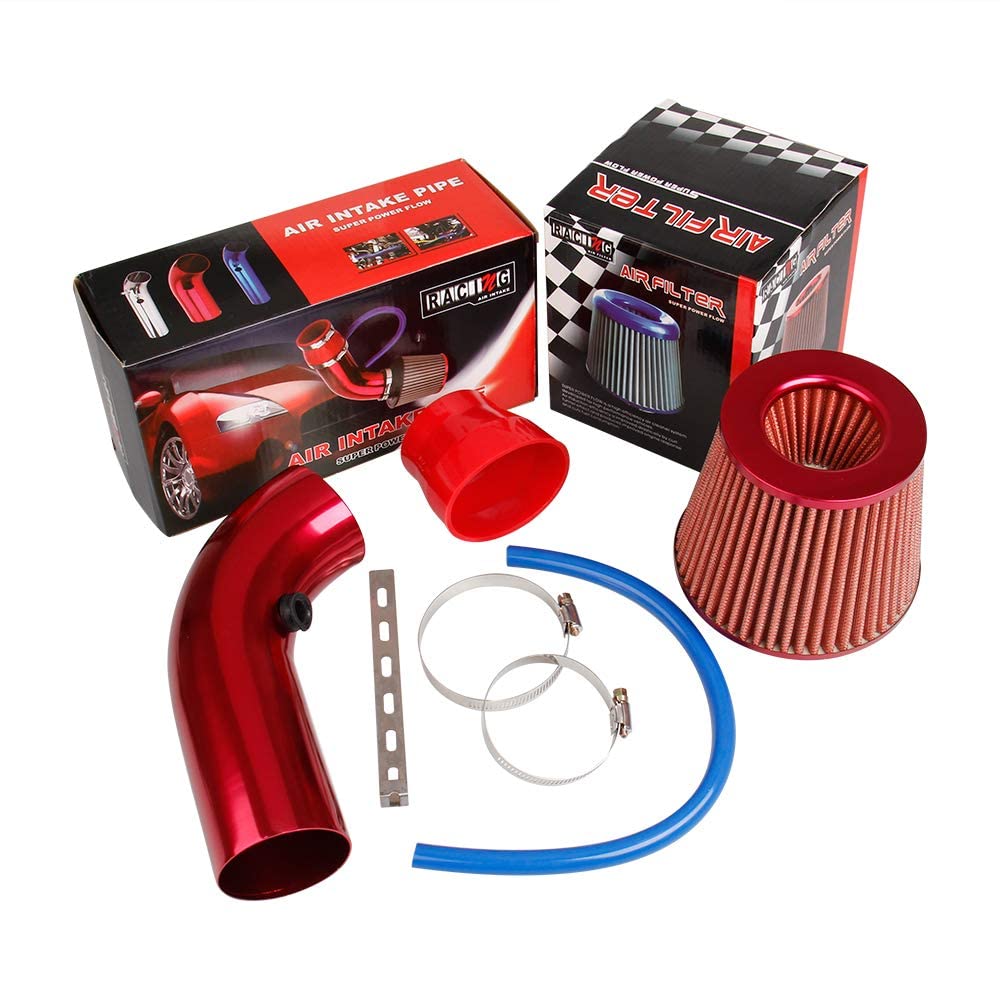 CarBole Universal Sportluftfilter Luftkühlung Auto Lufteinlassfilter Kit Universal Kohlefaser Lufteinlasssystem mit Schlauch Rot von CarBole