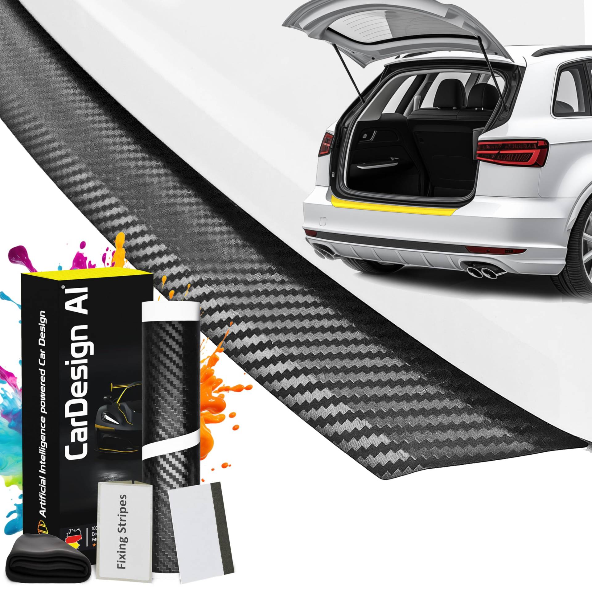 Ladekantenschutz passend für Mercedes GLC X253 2015-2022 (5-Türer, SUV): Lackschutzfolie und Kratzschutz für Kofferraum/Stoßstange (Carbon-Schwarz) von CarDesign AI