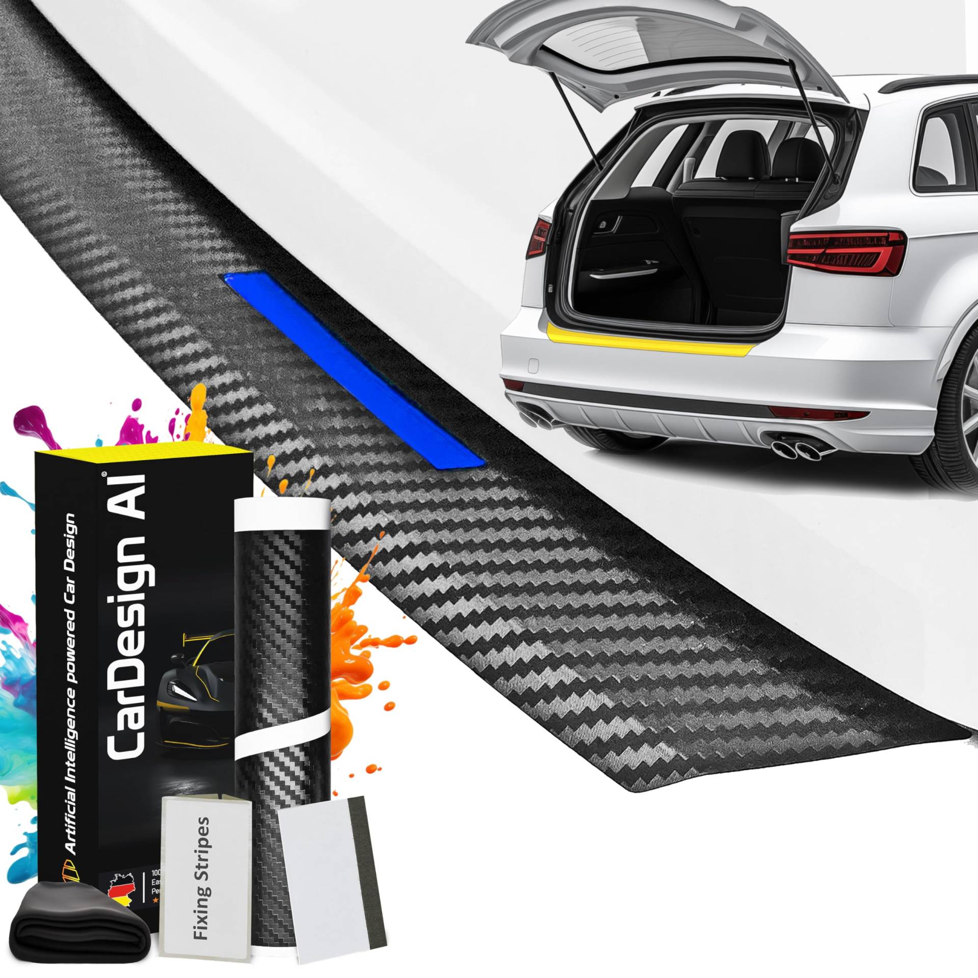 Ladekantenschutz passend für VW Touran 2 (5T) 2015-2024 (5-Türer, Minivan): Lackschutzfolie und Kratzschutz für Kofferraum/Stoßstange (Carbon-Blau) von CarDesign AI